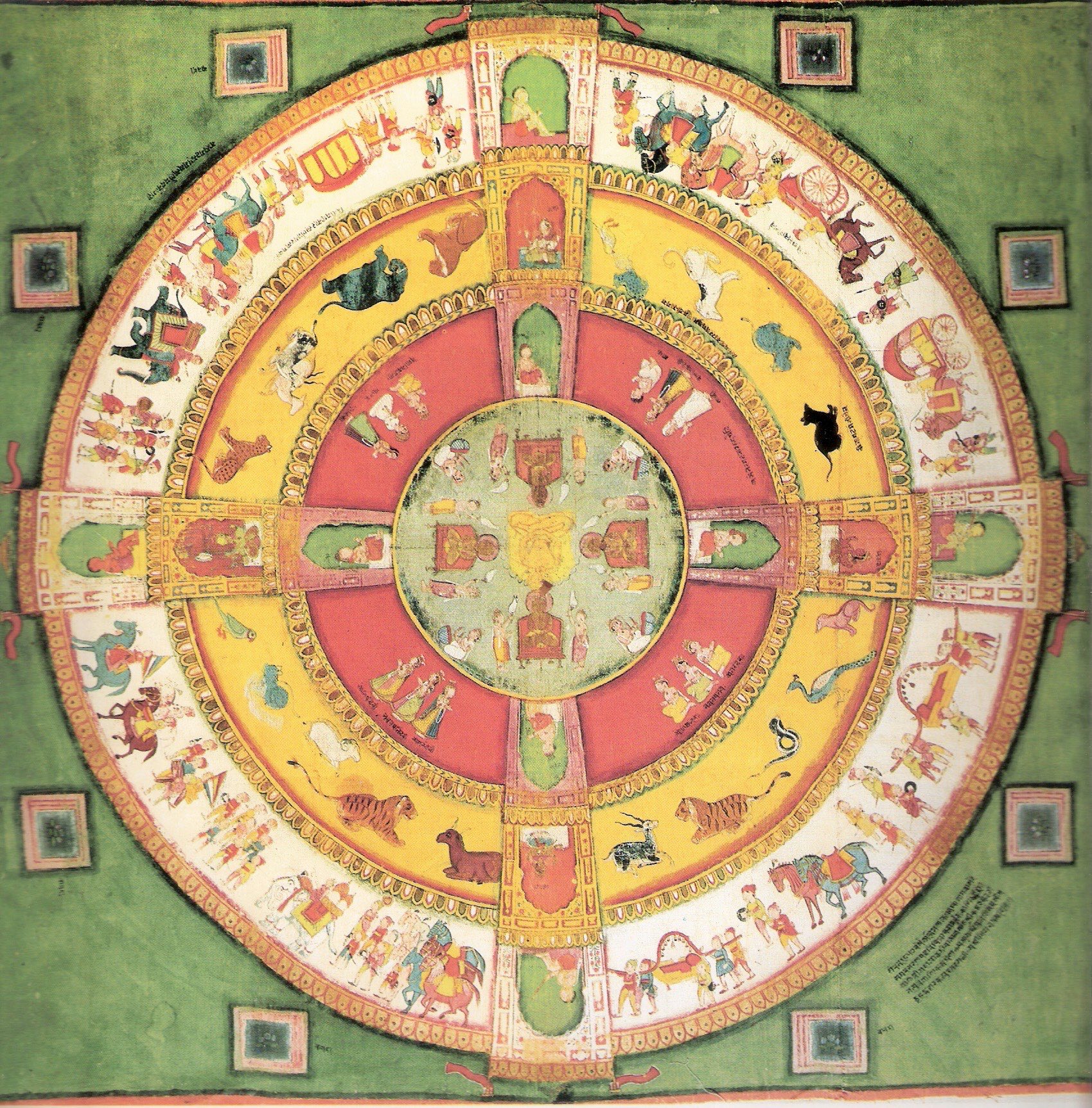 An 1800 CE Rajasthani painting of the samavasarana — concentric circular assembly of the Jina